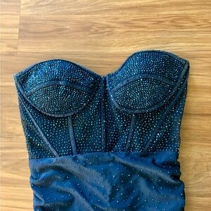 La Femme Navy Strapless Dress